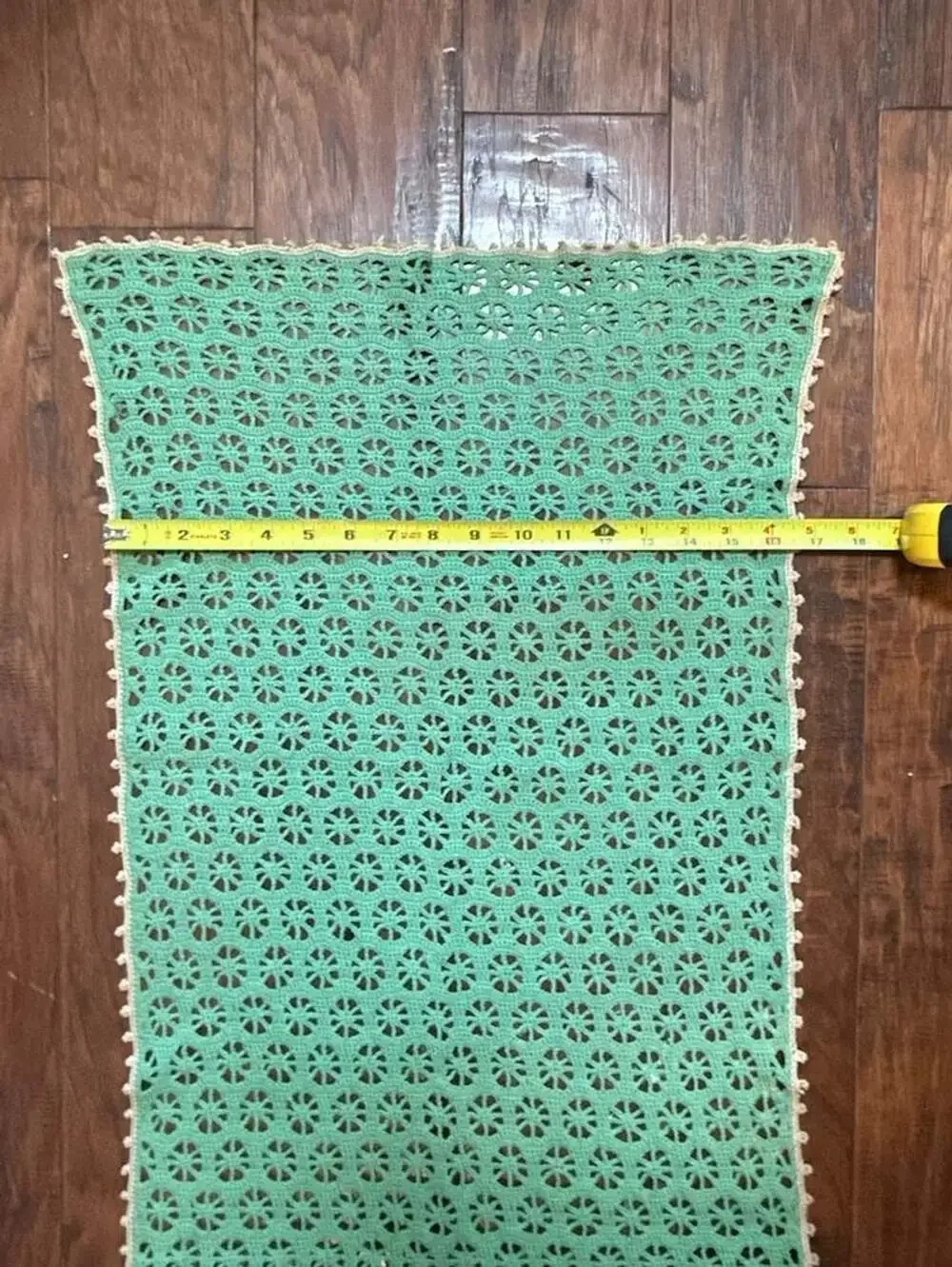 Handmade Vintage Crochet Table Runner 52 x 17 Green Cotton Lace